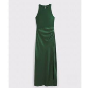 Abercrombie & Fitch High Neck Draped Maxi Dress Green - Size XS